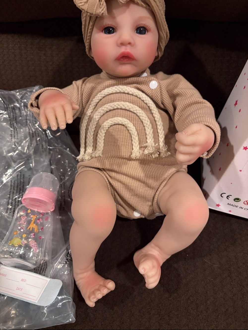 Reborn Baby Doll in Beige Outfit - Kids Toys cloth body - Picture 3 of 9
